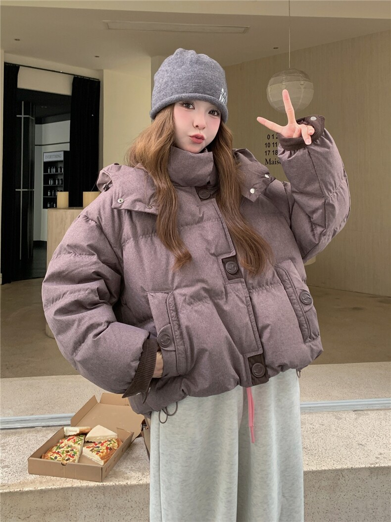 小个子连帽短款羽绒服女冬季新款重工90白鸭绒洋气保暖外套面包服,女装羽绒服,韩然一族