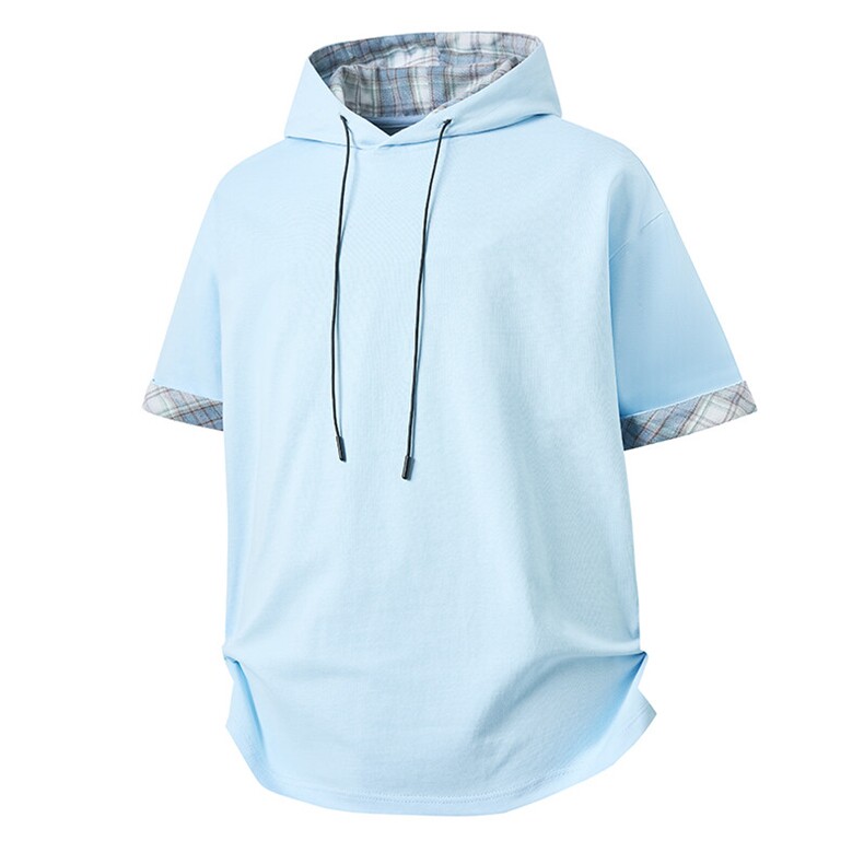 2025新款夏季短袖连帽薄卫衣半袖T恤汗衫假两件拼接T253-P30，男装T恤，星座223（原229-2）