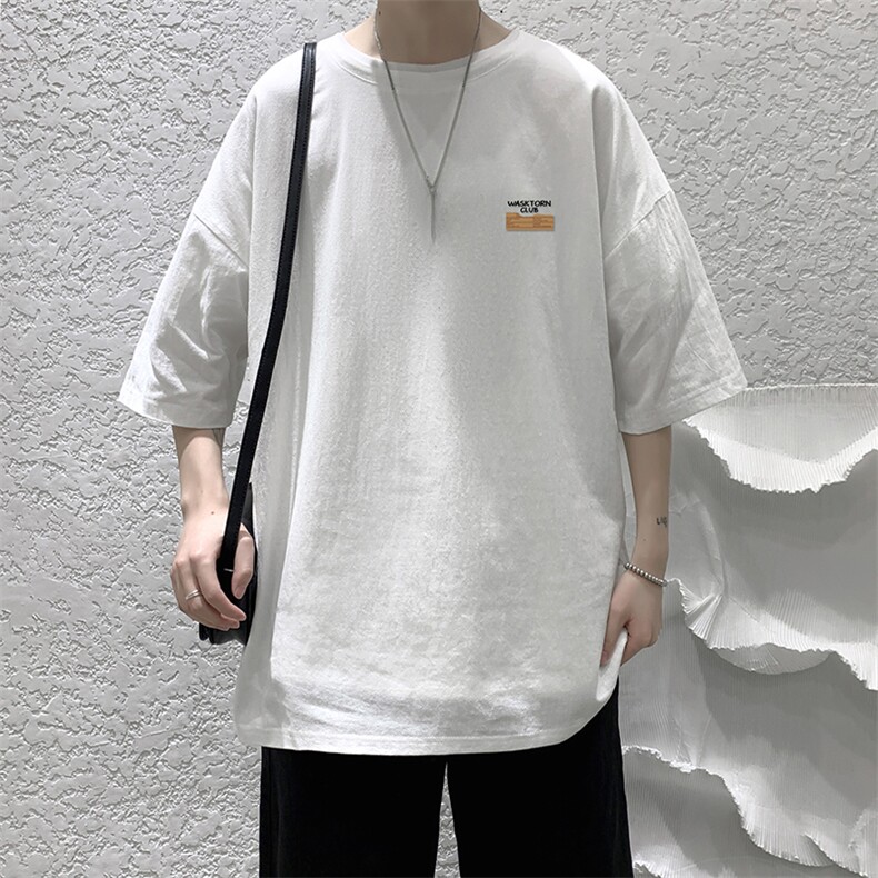 YT26350-P30亚麻短袖t恤男大码五分袖男宽松七分袖大皂风模特,男装T恤,电商A040
