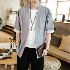 风外套五分袖男唐装盘扣开衫道袍和服宽松夹克茶服M125P30，男装T恤，钱塘788(原4013)