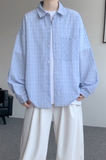 衬衫男秋季新款港风宽松格子长袖衬衫CS802-特P28，男装衬衫，星座214-3