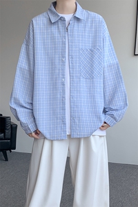 衬衫男秋季新款港风宽松格子长袖衬衫CS802-特P28图片