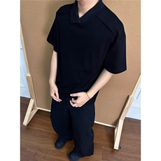 不规则领口解构短袖polo衫男夏季cleanfit美式t恤设计感潮牌半袖，男装T恤，星座506A