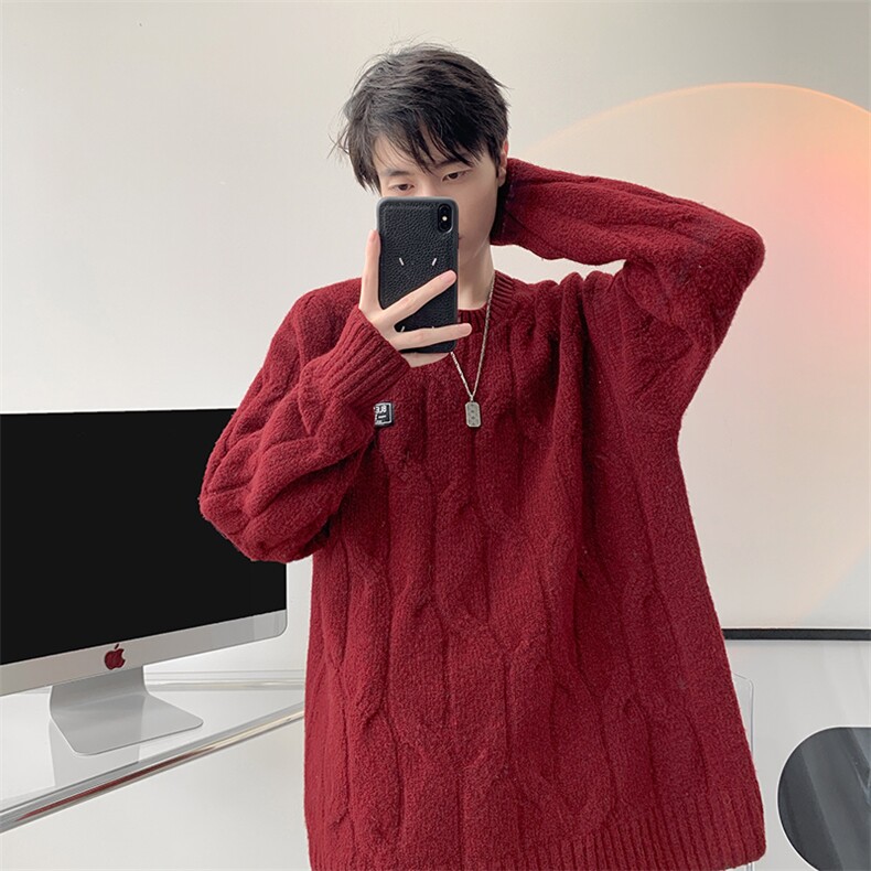 8XL-M圆领毛衣男秋冬慵懒风宽松情侣装麻花针织羊毛衫MY19004P68,男装针织衫/毛衣,电商B312