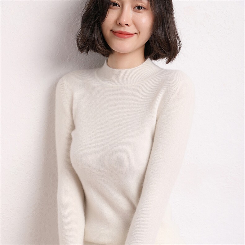 秋冬新款半高领山羊绒衫女打底衫简约套头毛衣图片