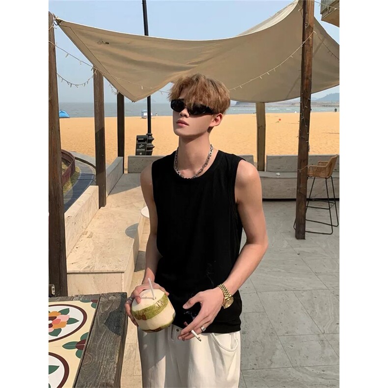 网图有货夏季运动罗纹无袖背心男纯色宽松休闲坎肩T恤A611-P20，男装背心/马甲，星座1505