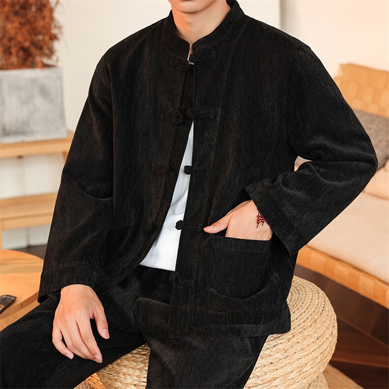 风厚款套装长袖立领盘扣男士纯色套装两件套秋DSA008-TZ2526,男装休闲套装,电商A008