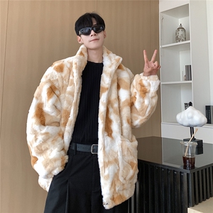 港风仿兔毛羊羔毛大口袋棉衣男：聚酯纤维YG7503P128控168图片