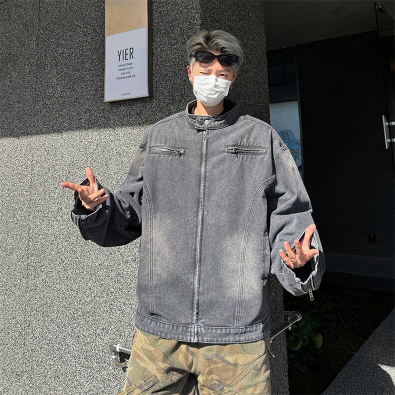 美式水洗立领牛仔外套潮牌机车设计感痞帅夹克,男装夹克,星座410-7
