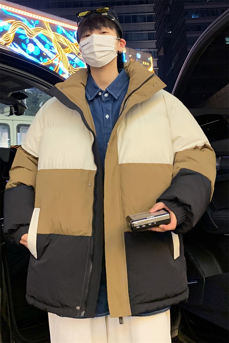 港风2026新品冬季宽松情侣装撞色棉衣棉服冬装加厚外套D007-P90,男装棉衣,星座717