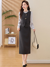 黑色爆款竹节扣马甲套装裤2025新款女秋季又A又飒韩剧穿搭三件套，女装套装/套裙，美沁