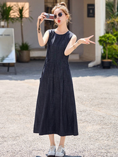无袖牛仔连衣裙女2025夏季新款法式气质超火减龄绝美休闲背心长裙，女装连衣裙，众宇琦