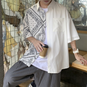腰果花衬衫男短袖ins新款薄款复古港风日系外套韩版衬衣 W961-P28图片