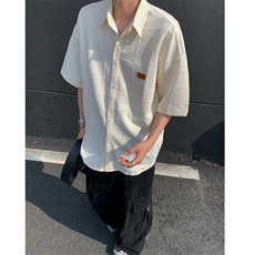 2026夏短袖格子衬衫大码男纹理提花衬衣薄外套CS580/特P35杏色5，男装衬衫，电商A094