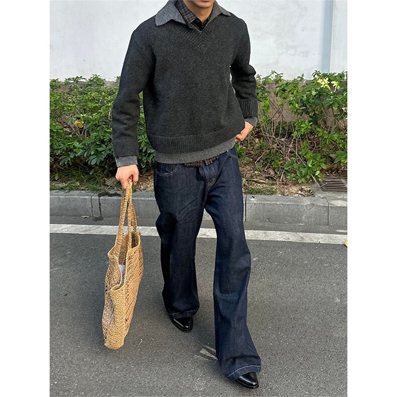 美式复古原色牛仔裤男款高街秋季潮宽松阔腿直筒长裤子NZA207,男装牛仔裤,星座516A