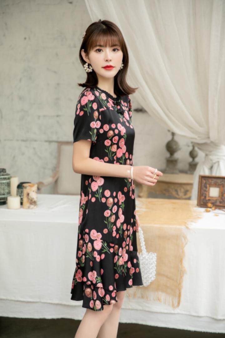 现货供应：天丝面料旗袍连衣裙M一XXL，女装婚纱/旗袍/礼服，拉思维加丝