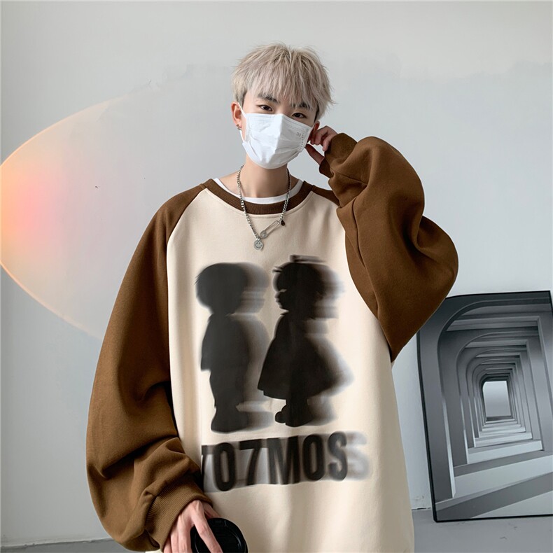 高品质！2023港风卫衣拼接撞色圆领小清新上衣外套HP275-P38控59,男装卫衣,电商B370