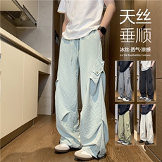 抖音品质夏季新款潮流褶皱宽松休闲冰丝裤B315-K25735-特p30控58，男装休闲裤，电商B315