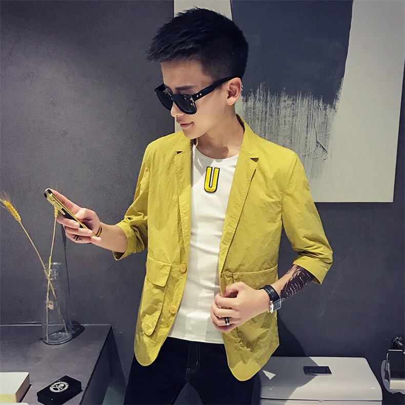 100%聚酯纤维社会小伙网红夜店中袖小西装男五分袖西服8866,男装西服,电商D240-242
