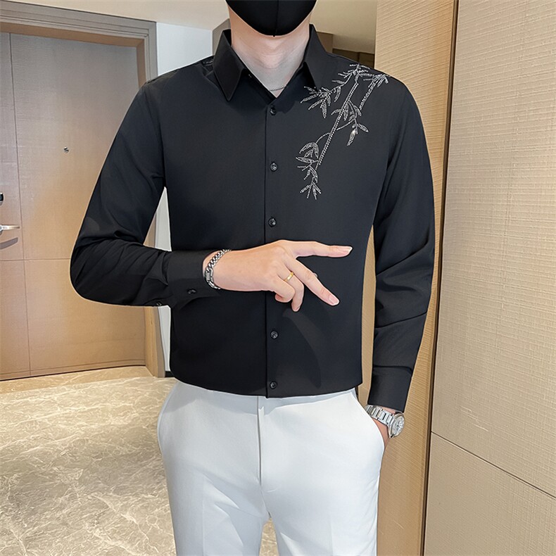 黑 秋冬男士烫砖社会小伙店主风长袖衬衫301A-1/CS601/P58图片