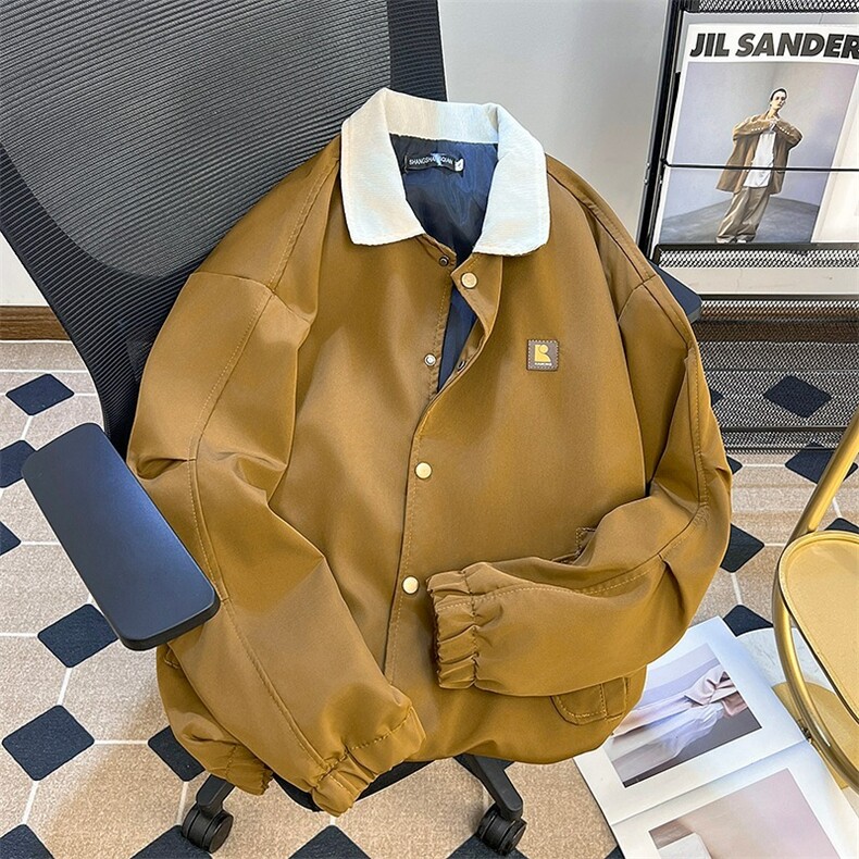 647-P67日系复古撞色翻领外套男春秋季潮牌vintage宽松休闲,女装短外套,电商B323A