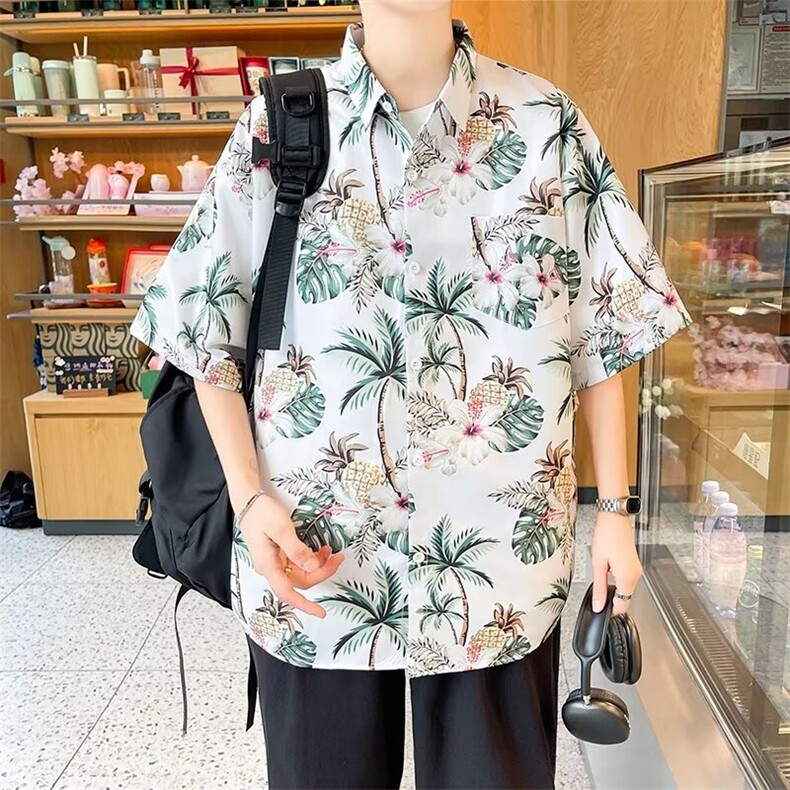 弹力布夏季男士印花短袖衬衫个性五分袖衬衣外套,男装衬衫,星座1013