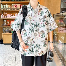 弹力布夏季男士印花短袖衬衫个性五分袖衬衣外套，男装衬衫，星座1013