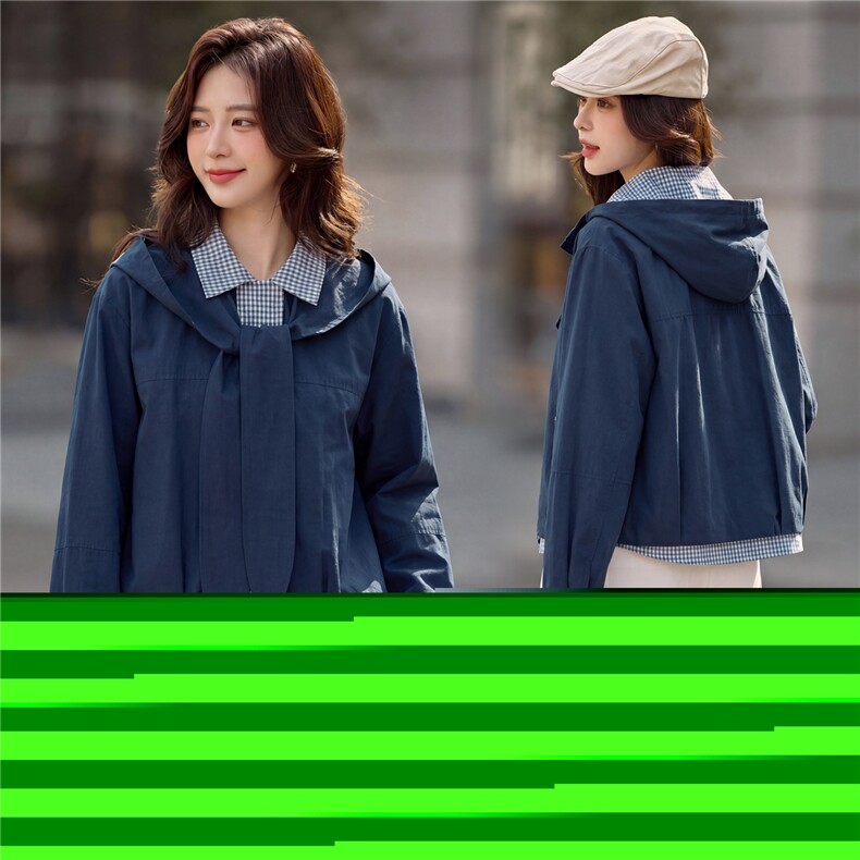 2026年春季新款时尚外套格纹拼接含披肩，女装短外套，依路服饰