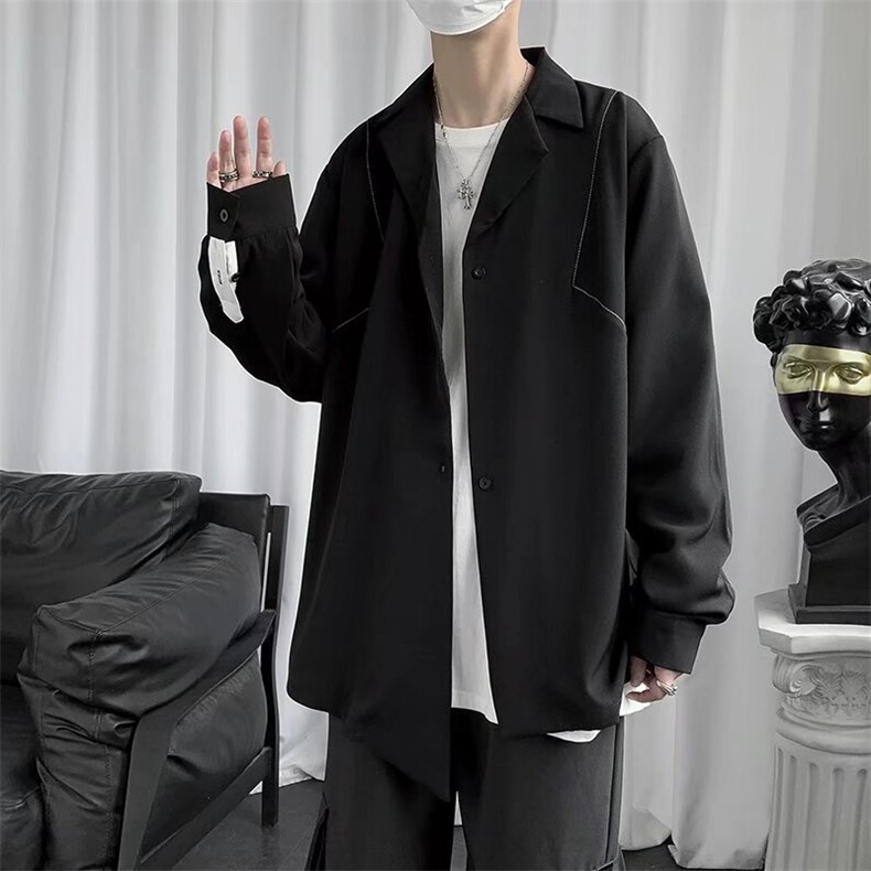 长袖衬衫男潮流痞帅上衣服设计感小众白衬衣C22P35,男装衬衫,星座1116-2