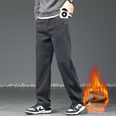 秋冬季抗皱加绒保暖休闲裤男宽松直筒青年弹力百搭长裤现货外贸，男装棉衣，星座224-1