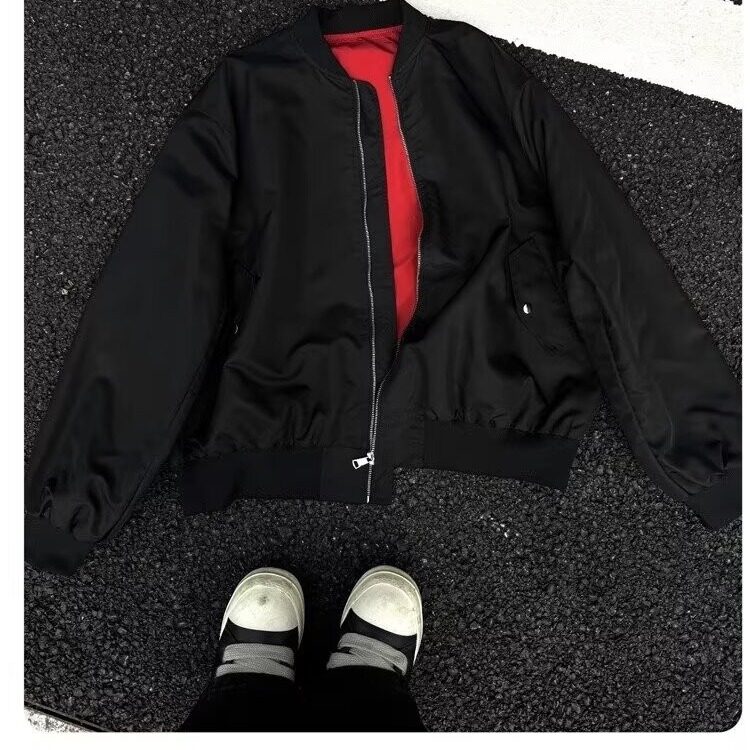 美式复古撞色内衬飞行服夹克男女高街vintage宽松机车棒球服外套,男装夹克,星座506A