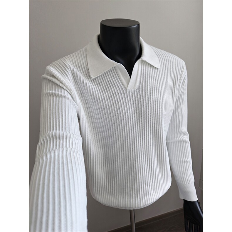 盗图假模老钱风新贵海鸥领坑条纹复古针织长袖毛衣PL136/P55，男装针织衫/毛衣，电商A243