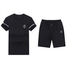 男士短袖冰丝套装2023新款潮流宽松衣服搭配休闲运动t恤两件套，男装休闲套装，电商B212（原钱塘6029）