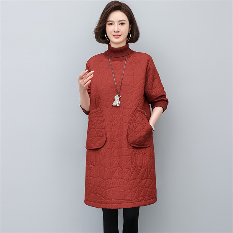2022年冬季新款连衣裙女中长款加绒加厚妈妈大码宽松,女装连衣裙,忆绮罗