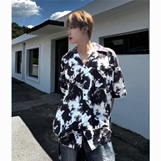 水墨画衬衫男士韩版潮流短袖夏季2024新款ins宽松外套CY855-P30，男装衬衫，星座412-3