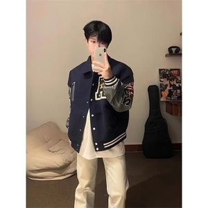 W8088-P75 网络图 潮美式设计感重磅植绒棒球服宽松夹克外套图片