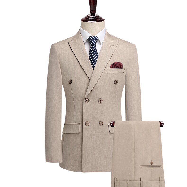 高品质商务休闲双排扣微弹三件套，胸花需另配，男装西服套装，电商D210
