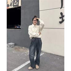 美式复古条纹长袖衬衫男女春秋冬季宽松衬衣外套CSA385-P43，男装衬衫，星座208-5