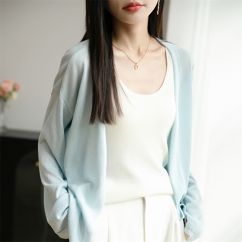 法式V领冰丝针织开衫女长袖防晒衣2025夏薄披肩上衣薄款外穿小衫图片