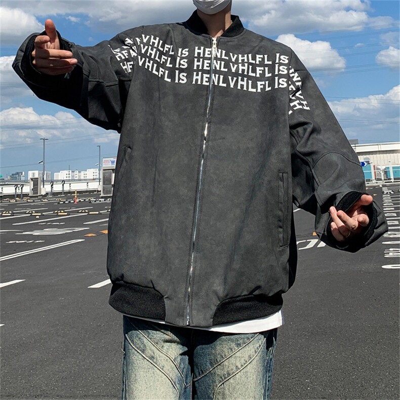 美式高街立领夹克外套男女秋冬季节hiphop潮牌字母印花棉服棒球服图片