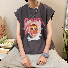 直播品质重磅纯棉220克美式印花宽松背心男女无袖t恤潮BX500P25，男装T恤，电商A486