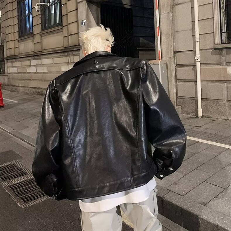 短款痞帅皮衣外套男帅气高街pu夹克男装垫肩设计机车上衣W636/P80,男装夹克,星座506
