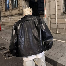 短款痞帅皮衣外套男帅气高街pu夹克男装垫肩设计机车上衣W636/P80，男装夹克，星座506