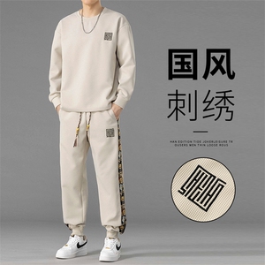 秋季大码男士M-8XL休闲字母印花男士运动套装男 大码图片