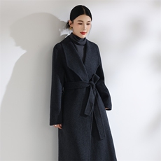 秋冬新款纯色系带大衣时尚百搭，女装双面呢大衣，阿吉丽克
