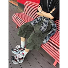 休闲七分裤短裤男款2025夏季美式高街多口袋阔腿裤子K6483-P56，男装牛仔裤，星座412-3