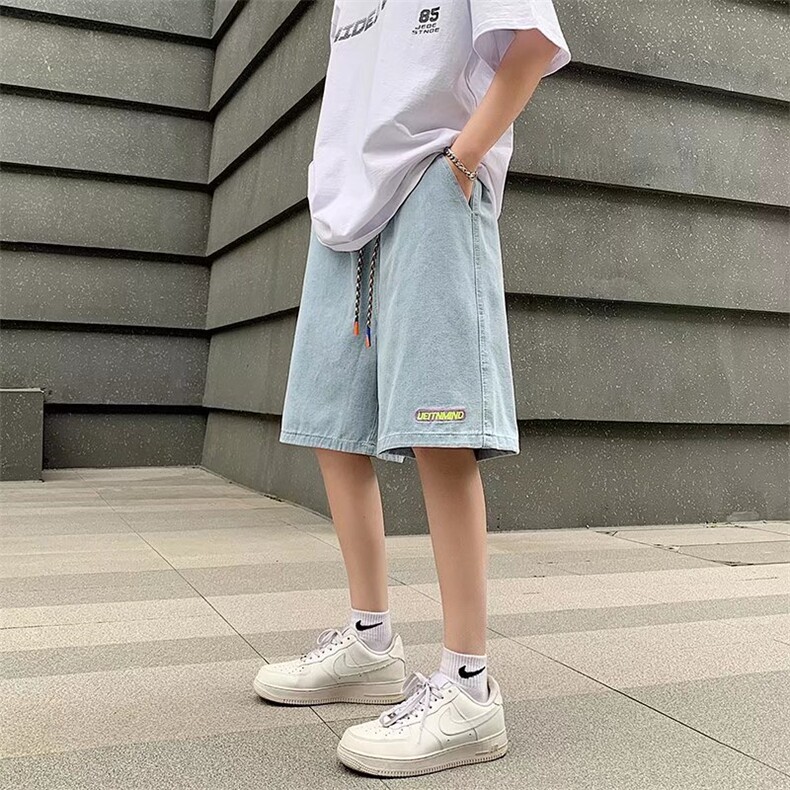 夏季五分牛仔裤男士韩版修身阔腿裤N479P32图片