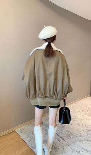 仿羊羔毛领短款派克服，女装，肆尔