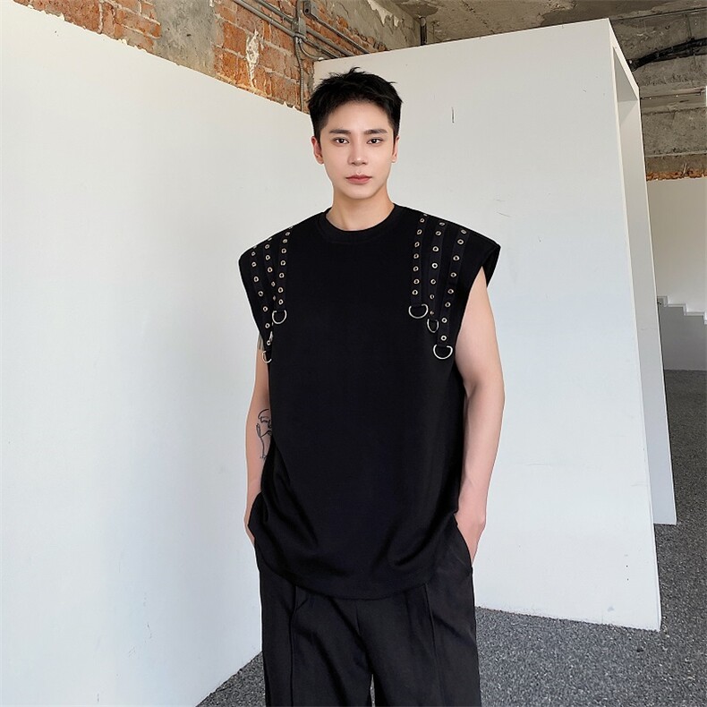 夏季新款双侧设计背心男宽松潮牌个性嘻哈休闲T恤A345-276-P75,男装背心/马甲,电商A345