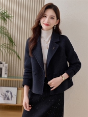 时尚西装翻领双面羊毛大衣女短款2025秋冬新款小个子显瘦毛呢外套，女装毛呢外套，韩宇舍